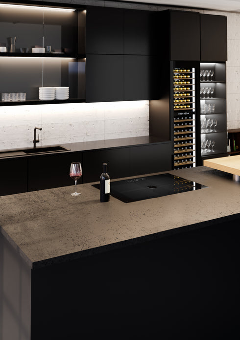 WineDeluxe WD 96 (inbouw): wijnklimaatkast uit de WineDeluxe‑lijn, 59.5 x 179.0 x 57.5 cm. Wi‑Fi bediening en UV‑glas.