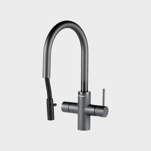 Unito Lava G3 4,3L Gun Metal pvd kokendwaterkraan – Cosmos pulloutkraan- modern comfort, direct kokend, warm, koud en gefilterd water.