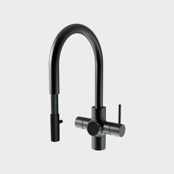 Unito Infinity G3 Juicebar Zwart pvd kokendwaterkraan – Orbit pulloutkraan- strak design, direct kokend water.