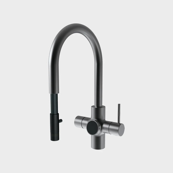 Unito Infinity G3 Juicebar Gun Metal pvd kokendwaterkraan – Orbit pulloutkraan- modern en stijlvol, direct kokend water.