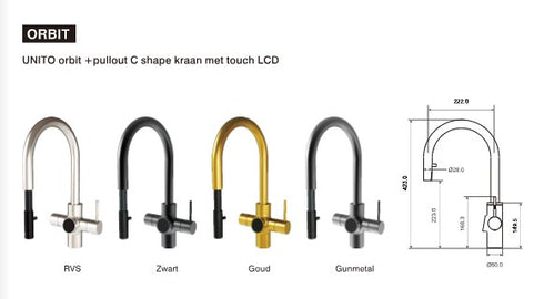Unito Infinity G3 Juicebar RVS pvd kokendwaterkraan – Orbit pulloutkraan- robuust en duurzaam, direct kokend water.